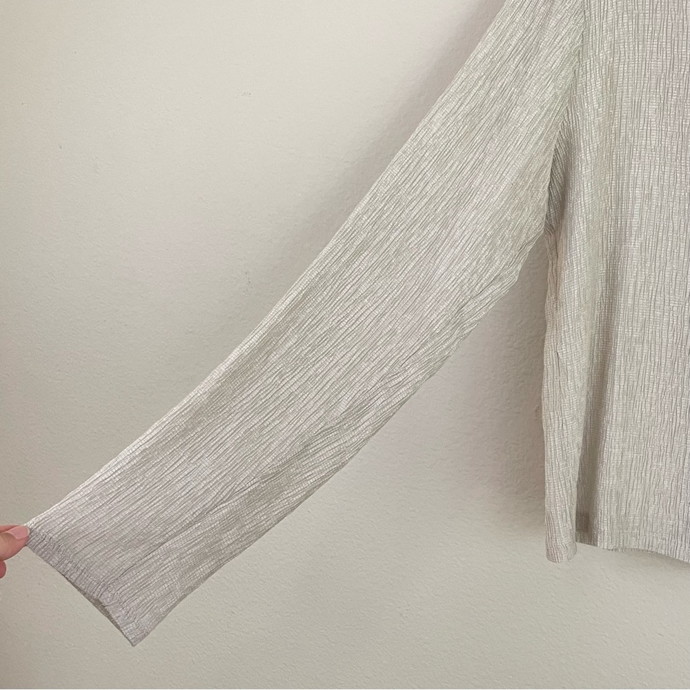 Vince Crinkle Long Sleeve Crewneck Lightweight Sheer Blouse Size L Minimalist - Picture 5 of 8